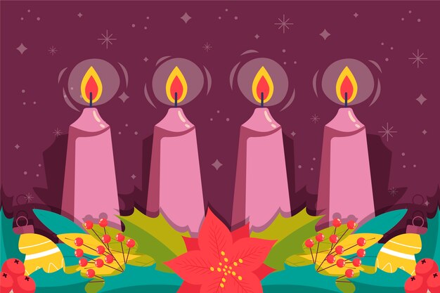 Fondo de adviento de velas moradas dibujadas a mano