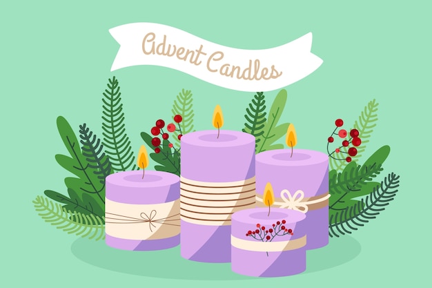 Vector gratuito fondo de adviento de velas moradas dibujadas a mano