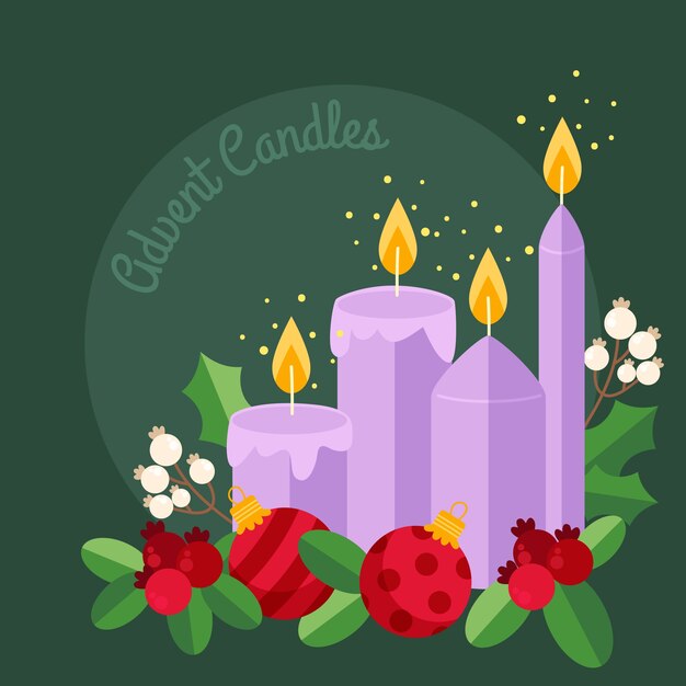 Fondo de adviento de velas moradas dibujadas a mano