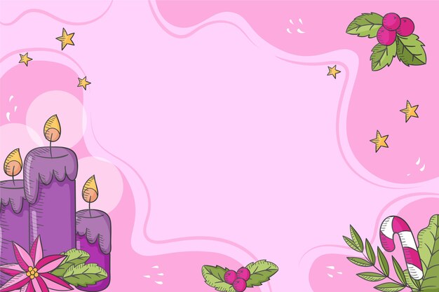 Fondo de adviento de velas moradas dibujadas a mano