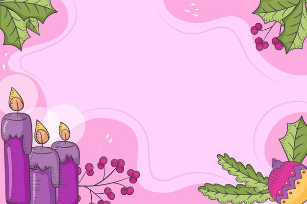 Fondo de adviento de velas moradas dibujadas a mano