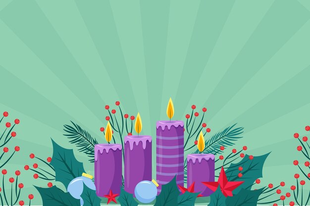 Fondo de adviento velas moradas planas dibujadas a mano