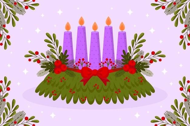 Fondo de adviento de velas moradas planas