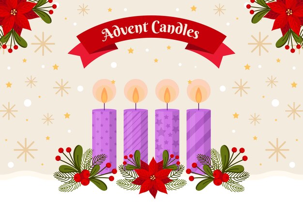 Fondo de adviento de velas moradas planas
