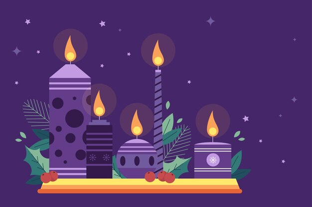 Fondo de adviento de velas moradas planas