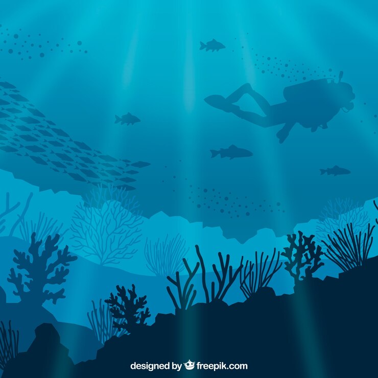 Vector gratuito fondo bajo el agua con diferentes especies marinas