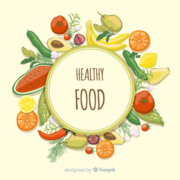 Fondo de alimentos frescos con marco en círculo