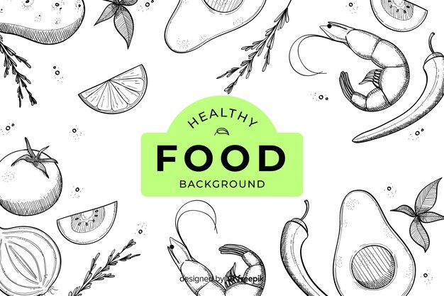 Fondo de alimentos saludables dibujados a mano