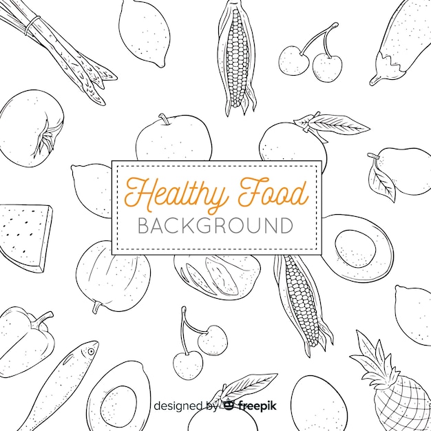 Fondo de alimentos saludables dibujados a mano