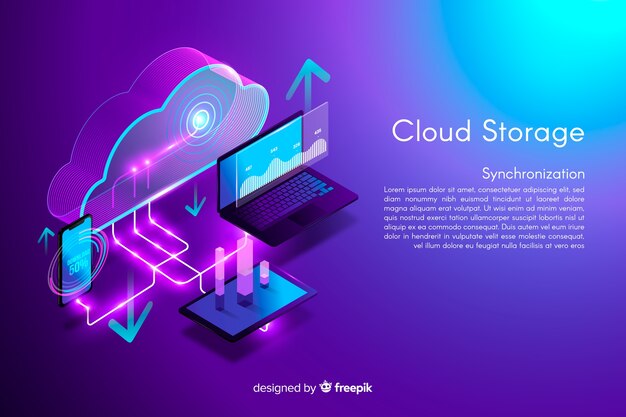 Fondo de almacenamiento en la nube isométrica