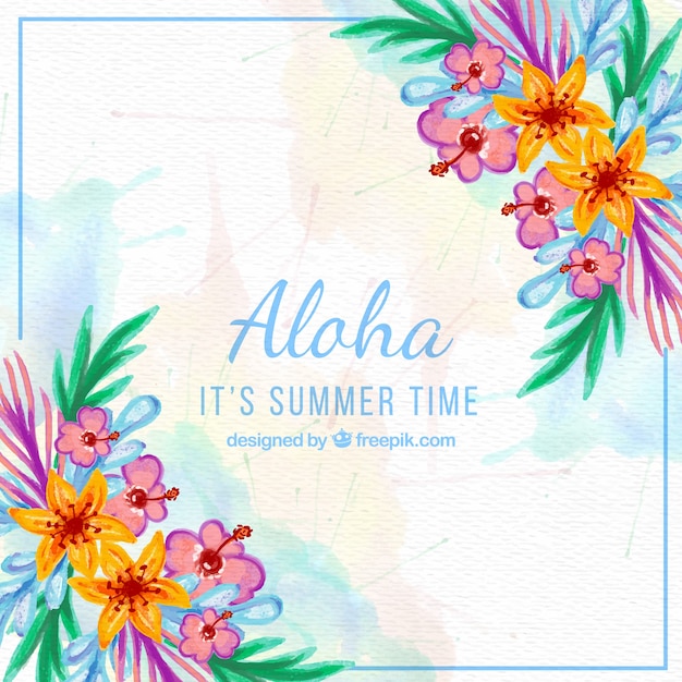 Vector gratuito fondo de aloha con flores de acuarela