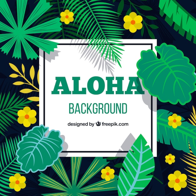 Fondo de aloha con flores amarillas y hojas