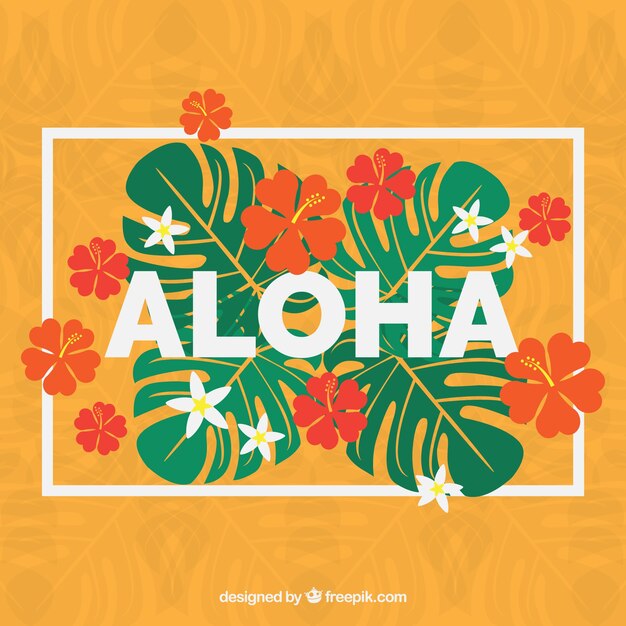 Fondo aloha de flores tropicales y hojas dibujadas a mano
