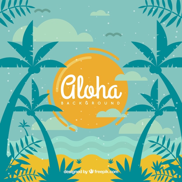 Fondo de aloha de playa con palmeras en estilo vintage