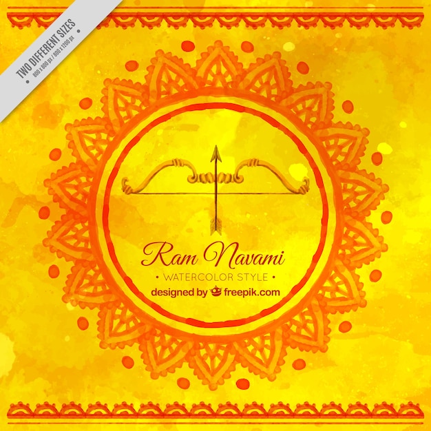 Vector gratuito fondo amarillo de acuarela con arco de festividad de ram navami