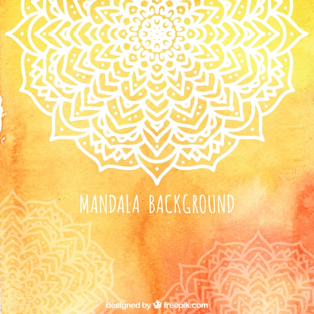 Fondo amarillo de acuarela con mandala dibujado a mano