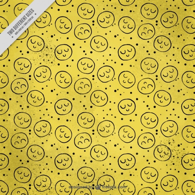 Fondo amarillo de bocetos de caras sonrientes