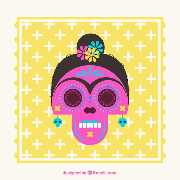 Fondo amarillo de calavera rosa