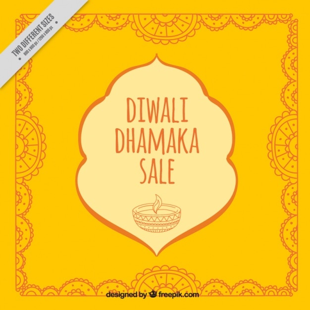 Vector gratuito fondo amarillo decorativo de diwali con bocetos