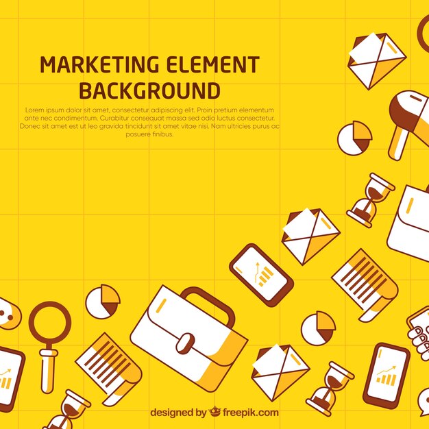 Fondo amarillo con elementos de marketing