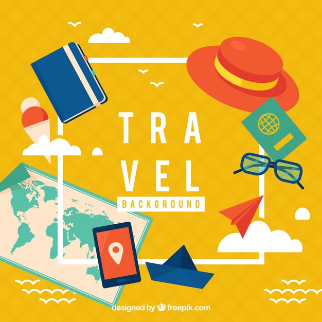 Fondo amarillo de elementos de vacaciones