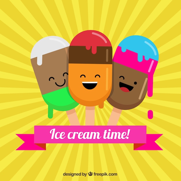 Vector gratuito fondo amarillo sunburst de personajes de helados