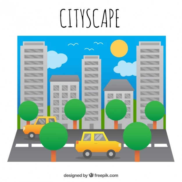 Vector gratuito fondo de ambiente de ciudad en diseño plano