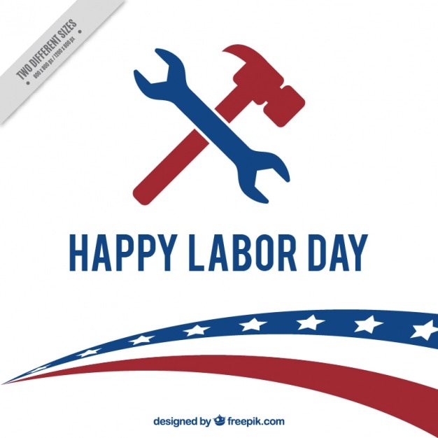 Vector gratuito fondo americano del día del trabajo con llave inglesa y martillo