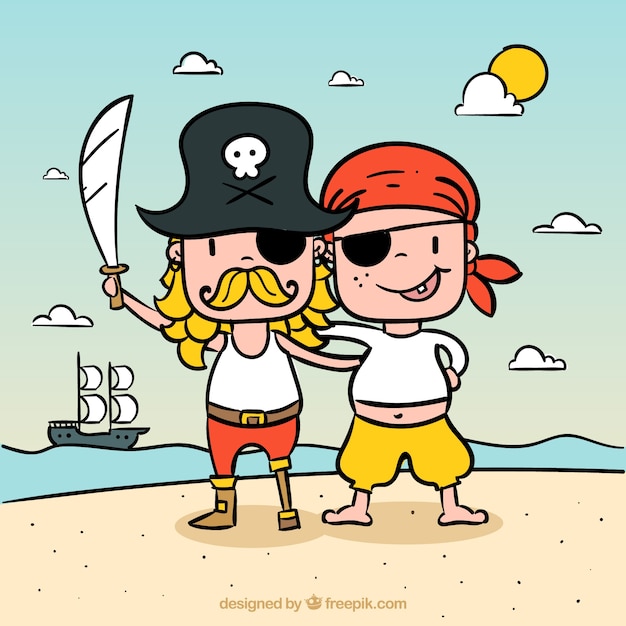 Vector gratuito fondo de amigos piratas dibujados a mano