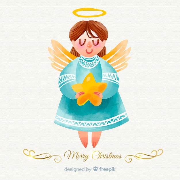 Vector gratuito fondo de ángel de navidad en acuarela