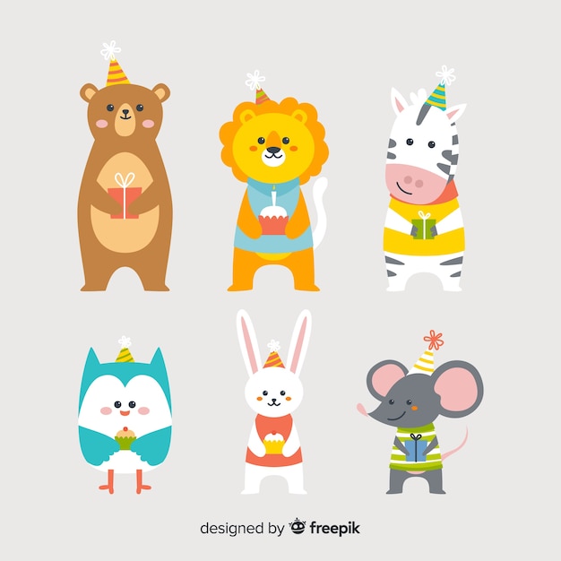 Vector gratuito fondo de animales adorables en cumpleaños