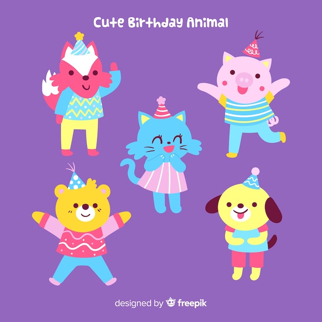 Fondo de animales adorables de cumpleaños