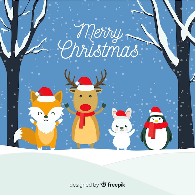 Vector gratuito fondo de animales adorables en navidad