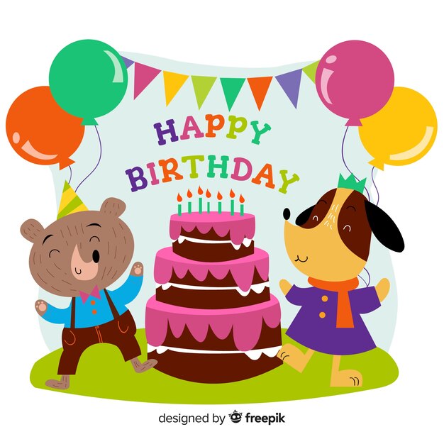 Fondo de animales de cumpleaños dibujado a mano