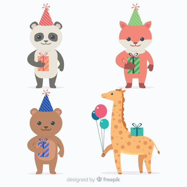 Fondo de animales de cumpleaños en diseño plano
