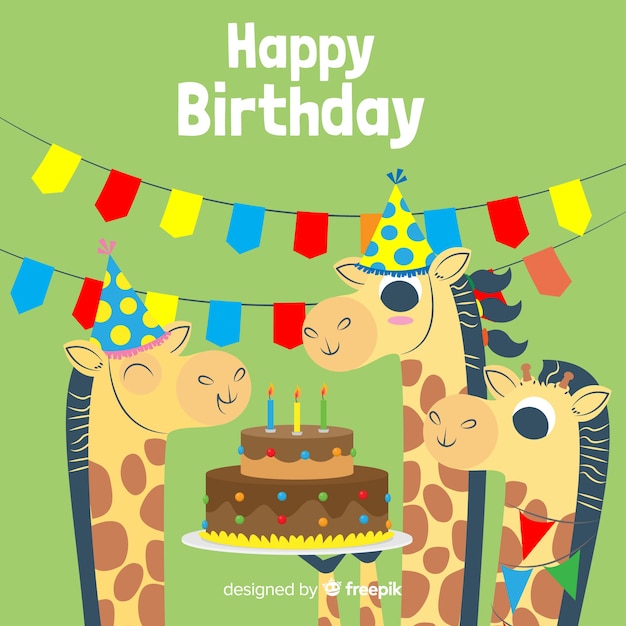 Fondo de animales de cumpleaños en diseño plano