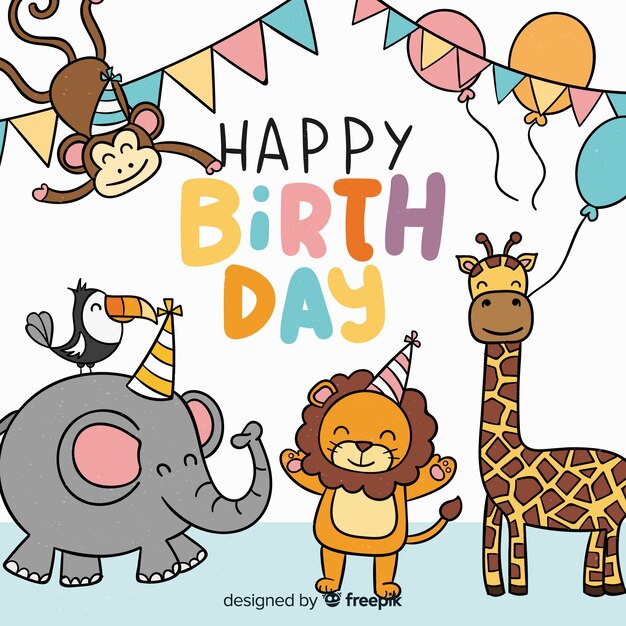 Fondo de animales en cumpleaños en diseño plano