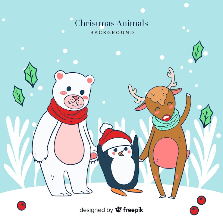 Vector gratuito fondo de animales en navidad