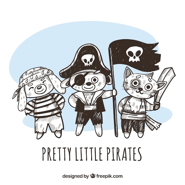 Vector gratuito fondo de animales piratas dibujados  a mano