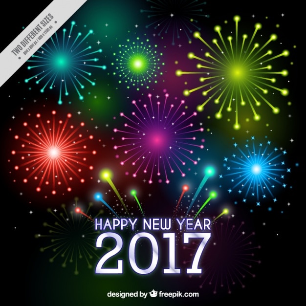 Vector gratuito fondo de año nuevo 2017 de fuegos artificiales de colores