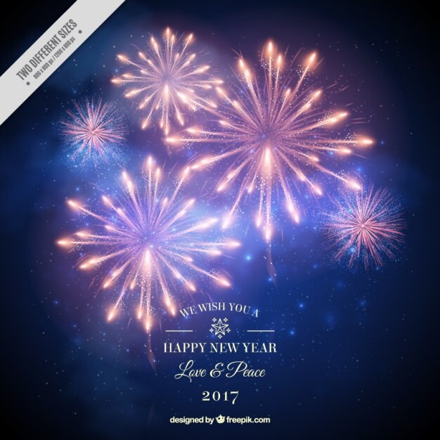 Fondo de año nuevo 2017 fuegos artificiales en estilo realista