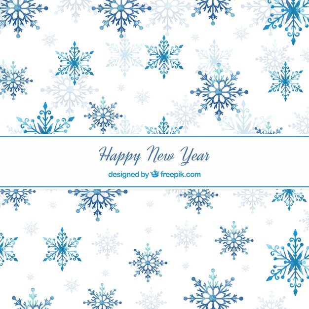 Fondo de año nuevo 2018 con copos de nieve en acuarela azul