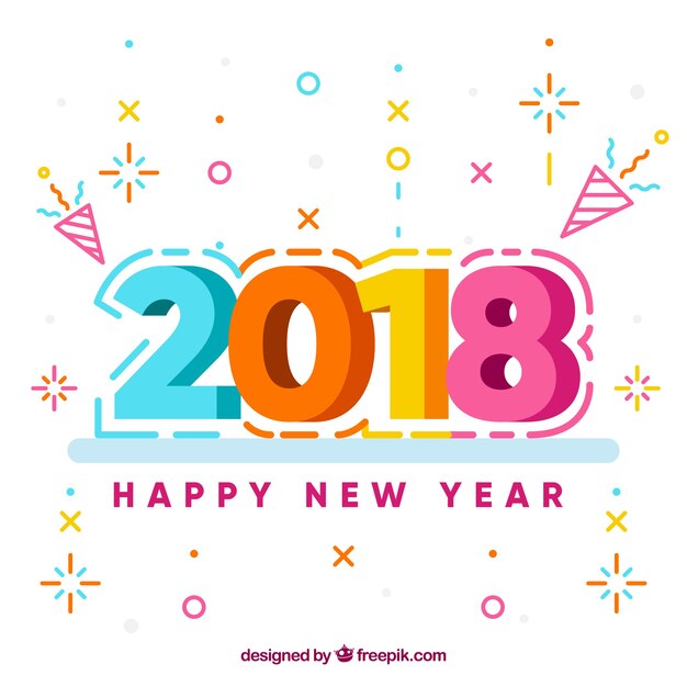 Fondo de año nuevo 2018 en diseño plano 