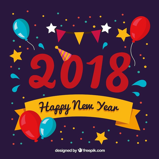 Vector gratuito fondo de año nuevo 2018 con diseño plano