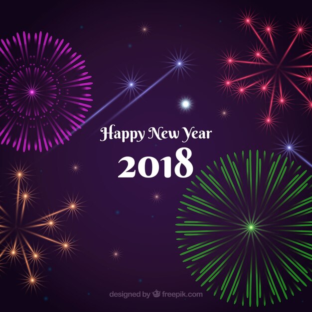 Fondo de año nuevo 2018 con fuegos artificiales