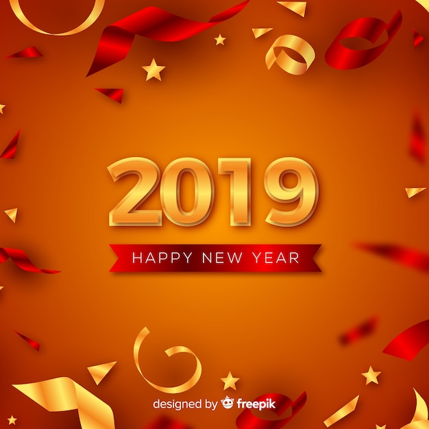 Vector gratuito fondo de año nuevo 2019 con confeti