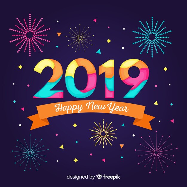 Fondo de año nuevo 2019 en diseño plano
