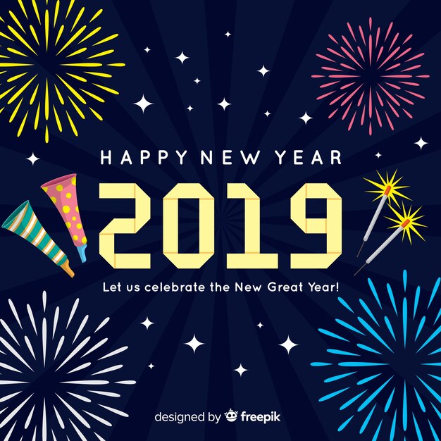 Fondo año nuevo 2019 en diseño plano
