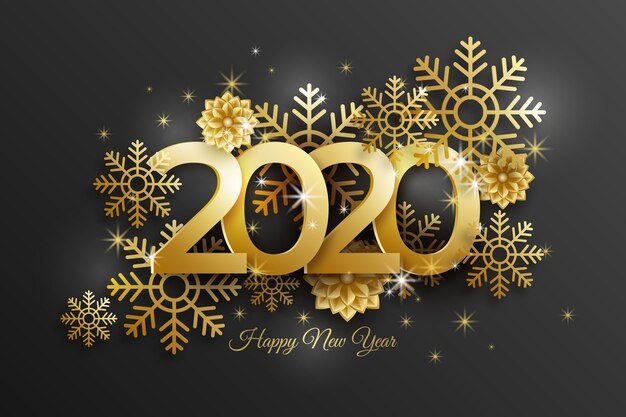Fondo de año nuevo 2020 con decoración dorada realista