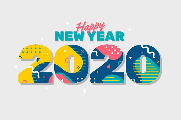 Fondo de año nuevo 2020 en diseño plano